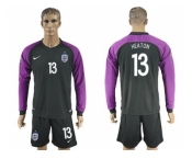 England #13 Heaton Black Long Sleeves Goalkeeper Soccer Country Jersey