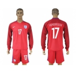 England #17 Henderson Away Long Sleeves Soccer Country Jersey