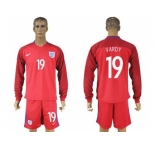 England #19 Vardy Away Long Sleeves Soccer Country Jersey