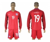 England #19 Vardy Away Long Sleeves Soccer Country Jersey