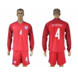England #4 Gerrard Away Long Sleeves Soccer Country Jersey