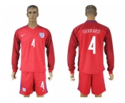 England #4 Gerrard Away Long Sleeves Soccer Country Jersey