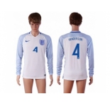 England #4 Henderson Home Long Sleeves Soccer Country Jersey