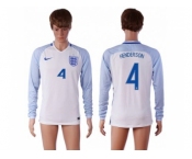 England #4 Henderson Home Long Sleeves Soccer Country Jersey
