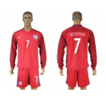 England #7 Beckham Away Long Sleeves Soccer Country Jersey