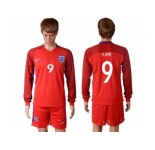 England #9 Kane Away Long Sleeves Soccer Country Jersey