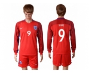 England #9 Kane Away Long Sleeves Soccer Country Jersey