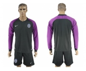 England Blank Black Long Sleeves Goalkeeper Soccer Country Jersey