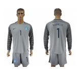 Greece #1 Karnezis Grey Goalkeeper Long Sleeves Soccer Country Jersey
