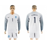 Greece #1 Karnezis White Goalkeeper Long Sleeves Soccer Country Jersey