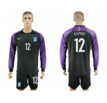 Greece #12 Kapino Black Goalkeeper Long Sleeves Soccer Country Jersey