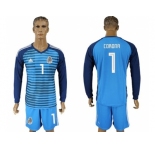 Mexico #1 Corona Blue Long Sleeves Goalkeeper Soccer Country Jersey