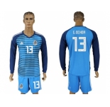 Mexico #13 G.Ochoa Blue Long Sleeves Goalkeeper Soccer Country Jersey