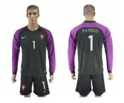 Portugal #1 Patricio Black Goalkeeper Long Sleeves Soccer Country Jersey