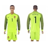 Portugal #1 Patricio Green Long Sleeves Goalkeeper Soccer Country Jersey