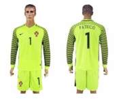 Portugal #1 Patricio Green Long Sleeves Goalkeeper Soccer Country Jersey