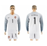 Portugal #1 Patricio White Goalkeeper Long Sleeves Soccer Country Jersey
