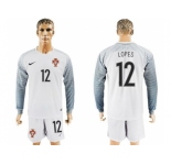 Portugal #12 Lopes White Goalkeeper Long Sleeves Soccer Country Jersey