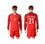 Portugal #21 Nuno Gomes Home Long Sleeves Soccer Country Jersey
