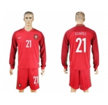 Portugal #21 Soares Home Long Sleeves Soccer Country Jersey