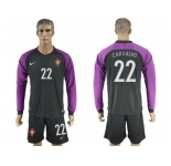 Portugal #22 Carvalho Black Goalkeeper Long Sleeves Soccer Country Jersey