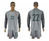 Portugal #22 Carvalho Grey Goalkeeper Long Sleeves Soccer Country Jersey