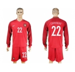 Portugal #22 Carvalho Home Long Sleeves Soccer Country Jersey