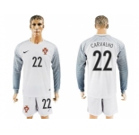 Portugal #22 Carvalho White Goalkeeper Long Sleeves Soccer Country Jersey