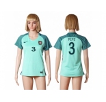 Women Portugal #3 Pepe Away Soccer Country Jersey1