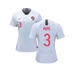 Women Portugal #3 Pepe Away Soccer Country Jerseys