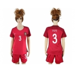 Women Portugal #3 Pepe Home Soccer Country Jersey