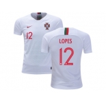 Portugal #12 Lopes Away Kid Soccer Country Jersey