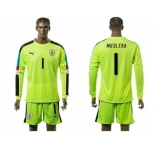 Uruguay #1 Muslera Shiny Green Long Sleeves Soccer Country Jersey