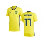 Sweden #17 Claesson Home Soccer Country Jersey