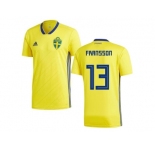 Sweden #13 Fransson Home Kid Soccer Country Jersey