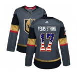 Women Adidas Vegas Golden Knights #17 Vegas Strong Authentic Gray USA Flag Fashion NHL Jersey