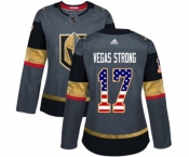 Women Adidas Vegas Golden Knights #17 Vegas Strong Authentic Gray USA Flag Fashion NHL Jersey