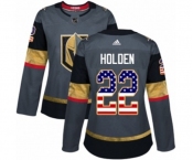 Women Adidas Vegas Golden Knights #22 Nick Holden Authentic Gray USA Flag Fashion NHL Jersey