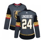 Women Adidas Vegas Golden Knights #24 Oscar Lindberg Authentic Gray Home NHL Jersey