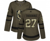 Women Adidas Vegas Golden Knights #27 Shea Theodore Authentic Green Salute to Service NHL Jersey