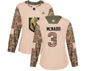 Women Adidas Vegas Golden Knights #3 Brayden McNabb Authentic Camo Veterans Day Practice NHL Jersey