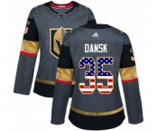 Women Adidas Vegas Golden Knights #35 Oscar Dansk Authentic Gray USA Flag Fashion NHL Jersey