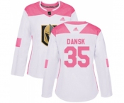 Women Adidas Vegas Golden Knights #35 Oscar Dansk Authentic White Pink Fashion NHL Jersey