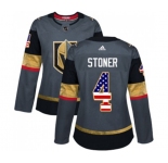 Women Adidas Vegas Golden Knights #4 Clayton Stoner Authentic Gray USA Flag Fashion NHL Jersey