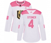 Women Adidas Vegas Golden Knights #4 Clayton Stoner Authentic White Pink Fashion NHL Jersey