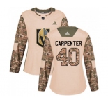 Women Adidas Vegas Golden Knights #40 Ryan Carpenter Authentic Camo Veterans Day Practice NHL Jersey