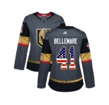 Women Adidas Vegas Golden Knights #41 Pierre-Edouard Bellemare Authentic Gray USA Flag Fashion NHL Jersey