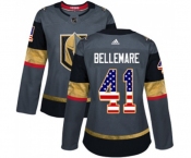 Women Adidas Vegas Golden Knights #41 Pierre-Edouard Bellemare Authentic Gray USA Flag Fashion NHL Jersey