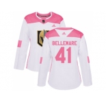 Women Adidas Vegas Golden Knights #41 Pierre-Edouard Bellemare Authentic White Pink Fashion NHL Jersey