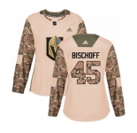 Women Adidas Vegas Golden Knights #45 Jake Bischoff Authentic Camo Veterans Day Practice NHL Jersey